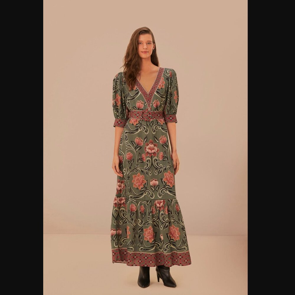 NWT FARM Rio Arabesque Floral Green Maxi Dress